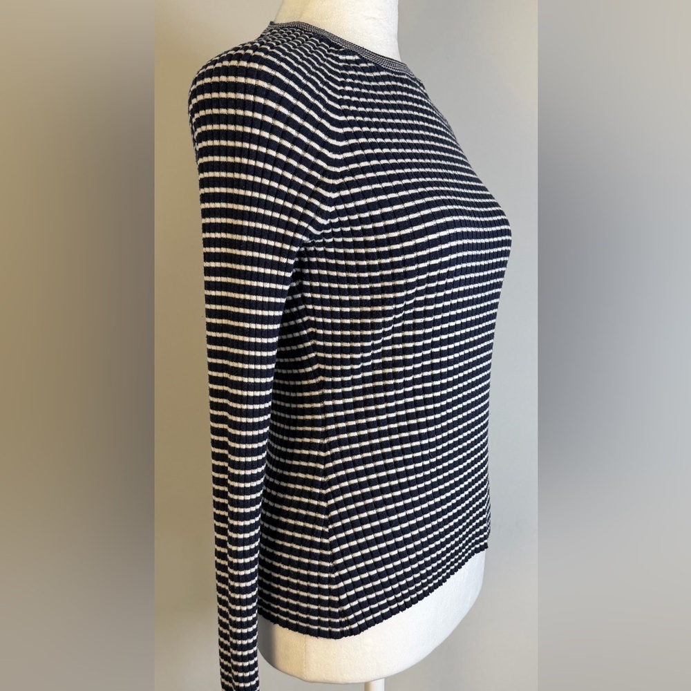 J McLaughlin Striped Crewneck Ribbed Slim Fit Sweater Small